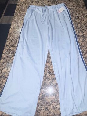 Light Blue Lounge Pants with Navy Side Stripe super soft deep pockets
